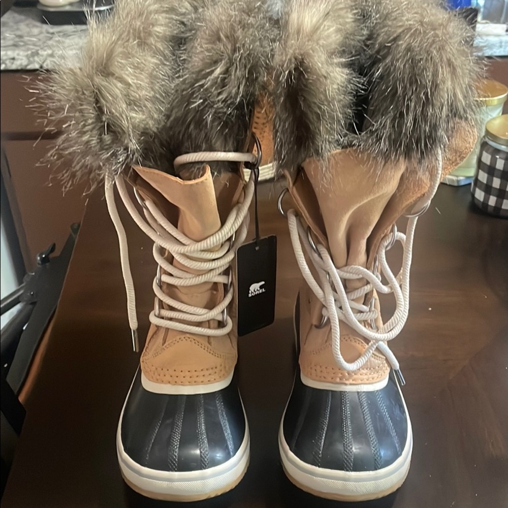 Sorel Tan and Black Winter Boots with Waterproof Design